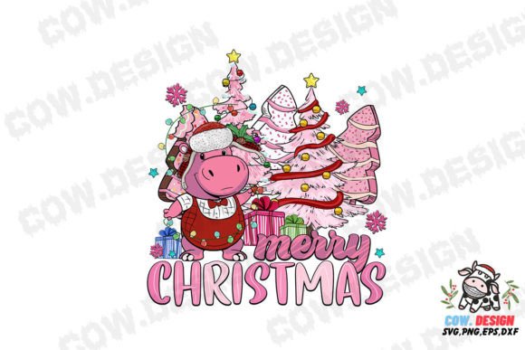 Hippopotamus Merry Christmas Tree Cake